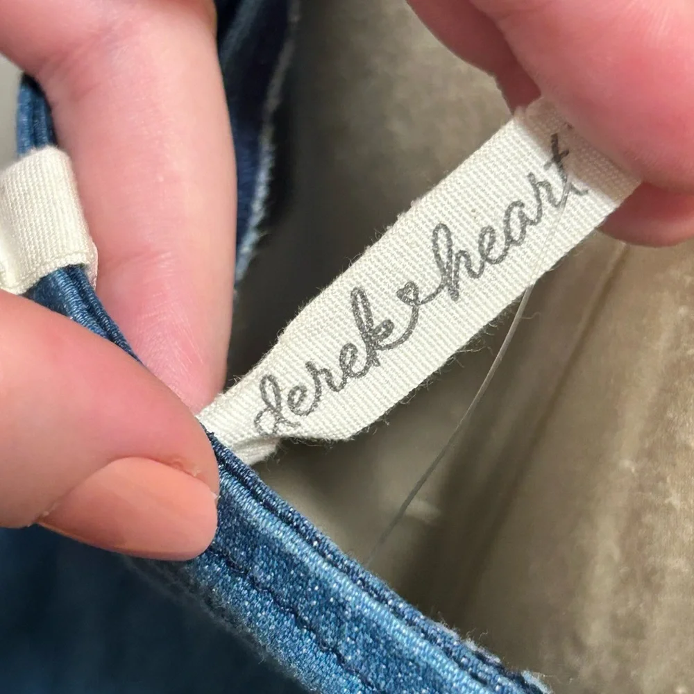 Derek Heart Blue Denim Patchwork Zip-Front Spaghetti Strap Mini Dress - Picture 4 of 4